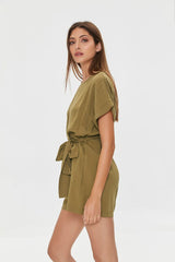 Belted Dolman-Sleeve Romper