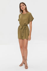 Belted Dolman-Sleeve Romper