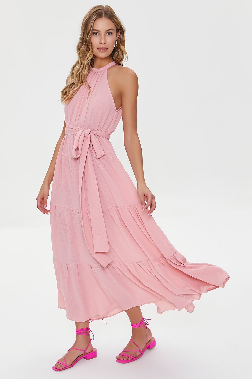 Belted Halter Maxi Dress