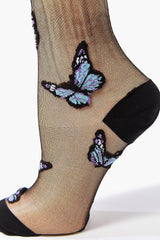 Butterfly Print Mesh Crew Socks