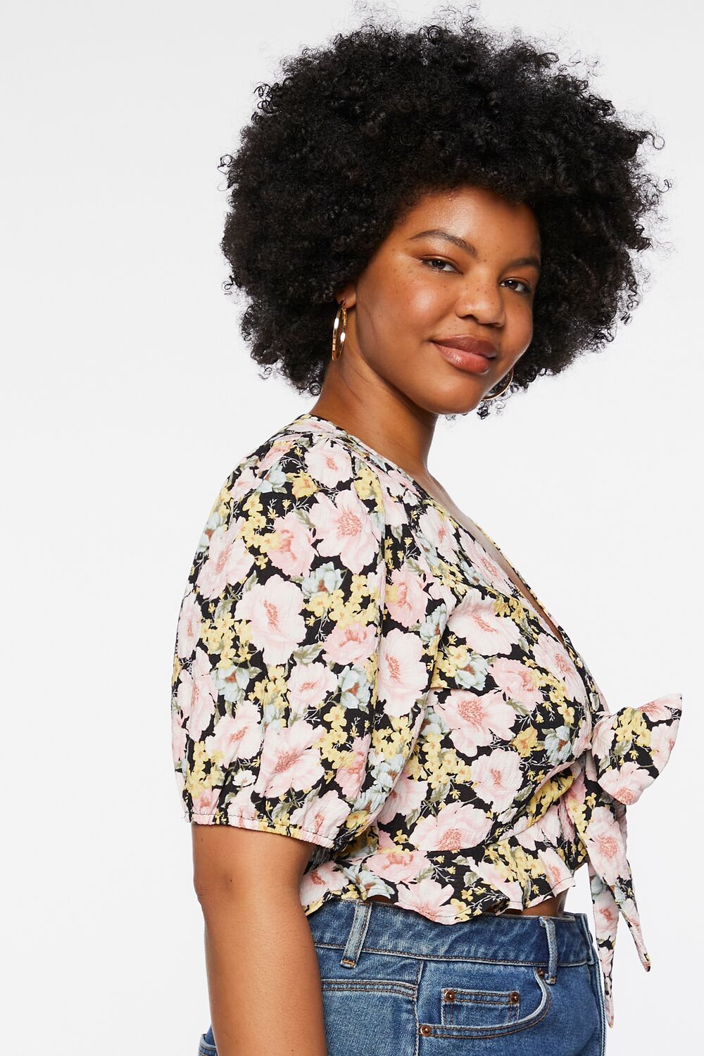 Plus Size Floral Tie-Front Crop Top