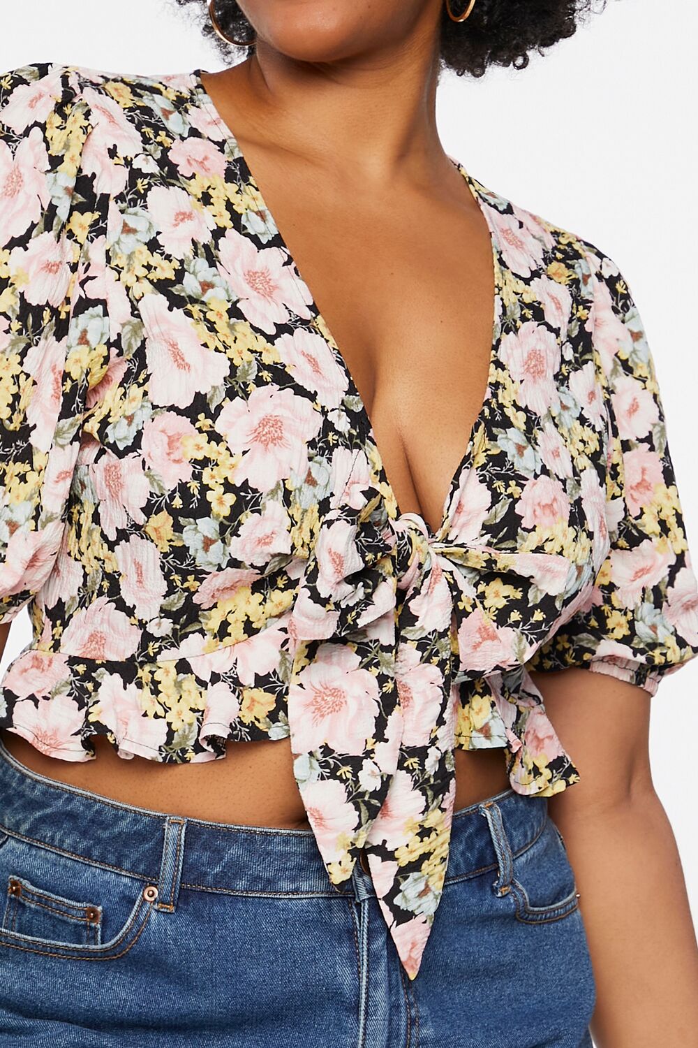 Plus Size Floral Tie-Front Crop Top