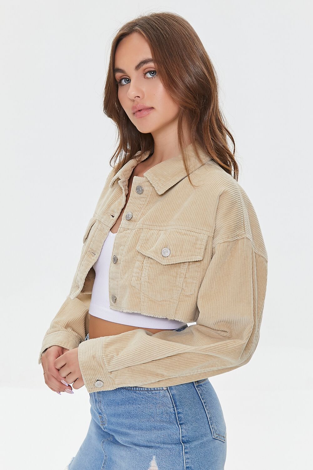 Cropped Frayed Corduroy Jacket