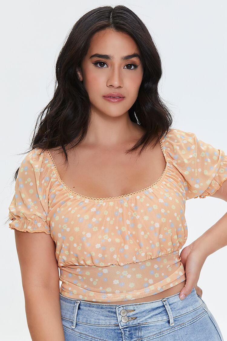 Plus Size Floral Print Crop Top