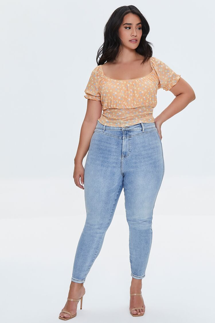 Plus Size Floral Print Crop Top