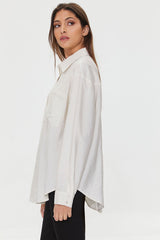 Crepe Button-Front Longline Shirt