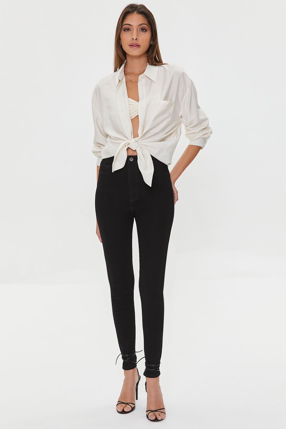 Crepe Button-Front Longline Shirt