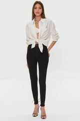 Crepe Button-Front Longline Shirt