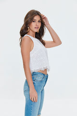 Floral Crochet Eyelet Top