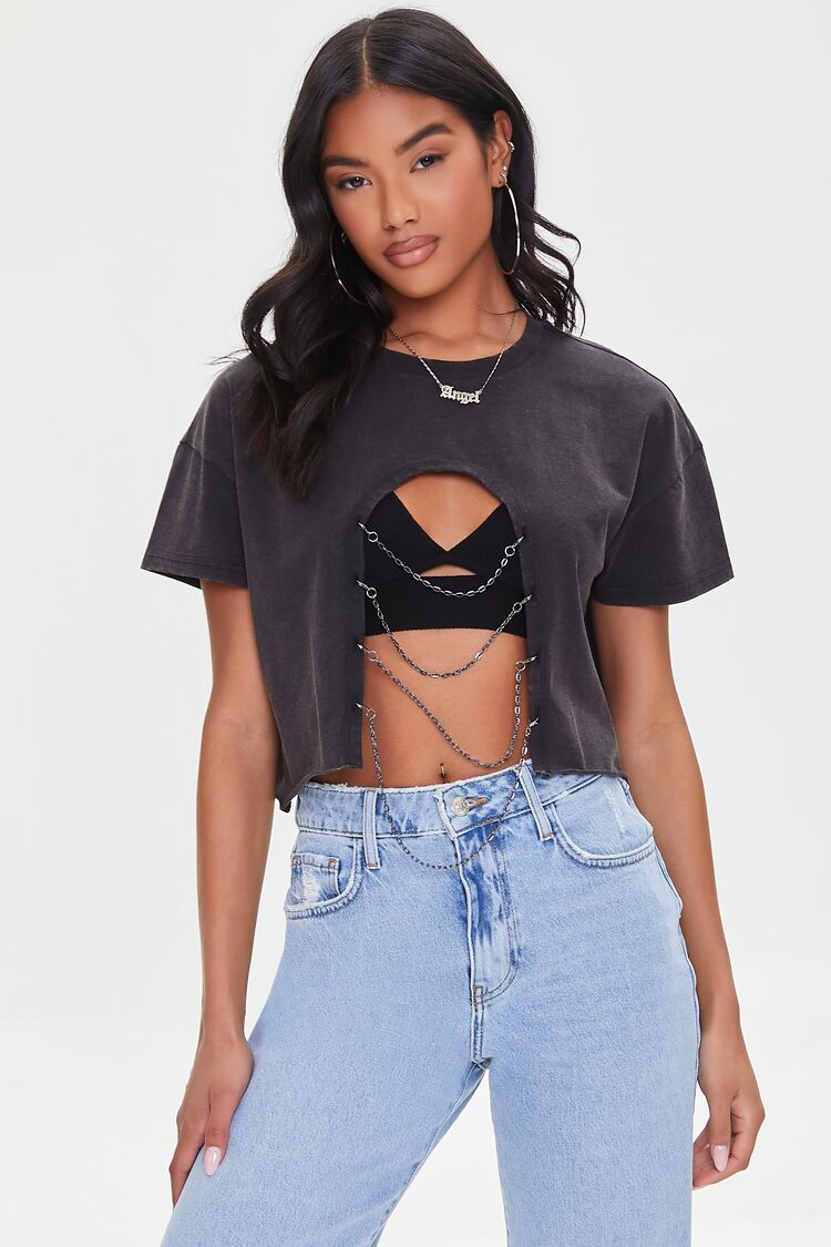Cutout Chain Cropped Tee