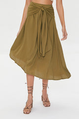 Knotted Sash Flowy Midi Skirt
