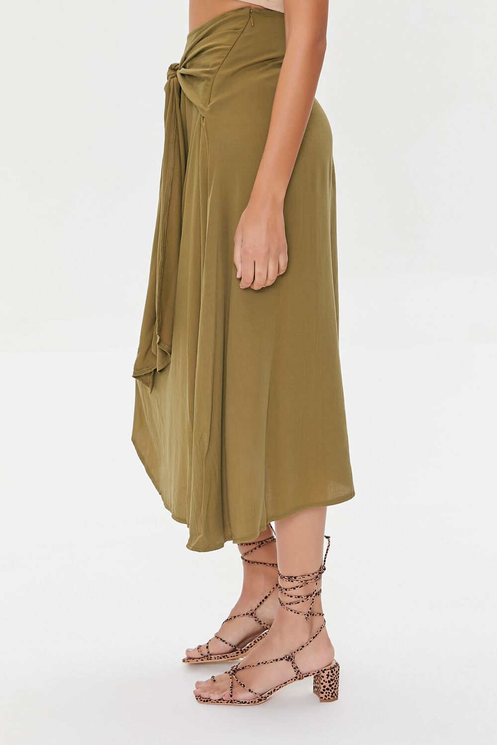 Knotted Sash Flowy Midi Skirt