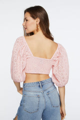 Eyelet O-Ring Smocked Crop Top