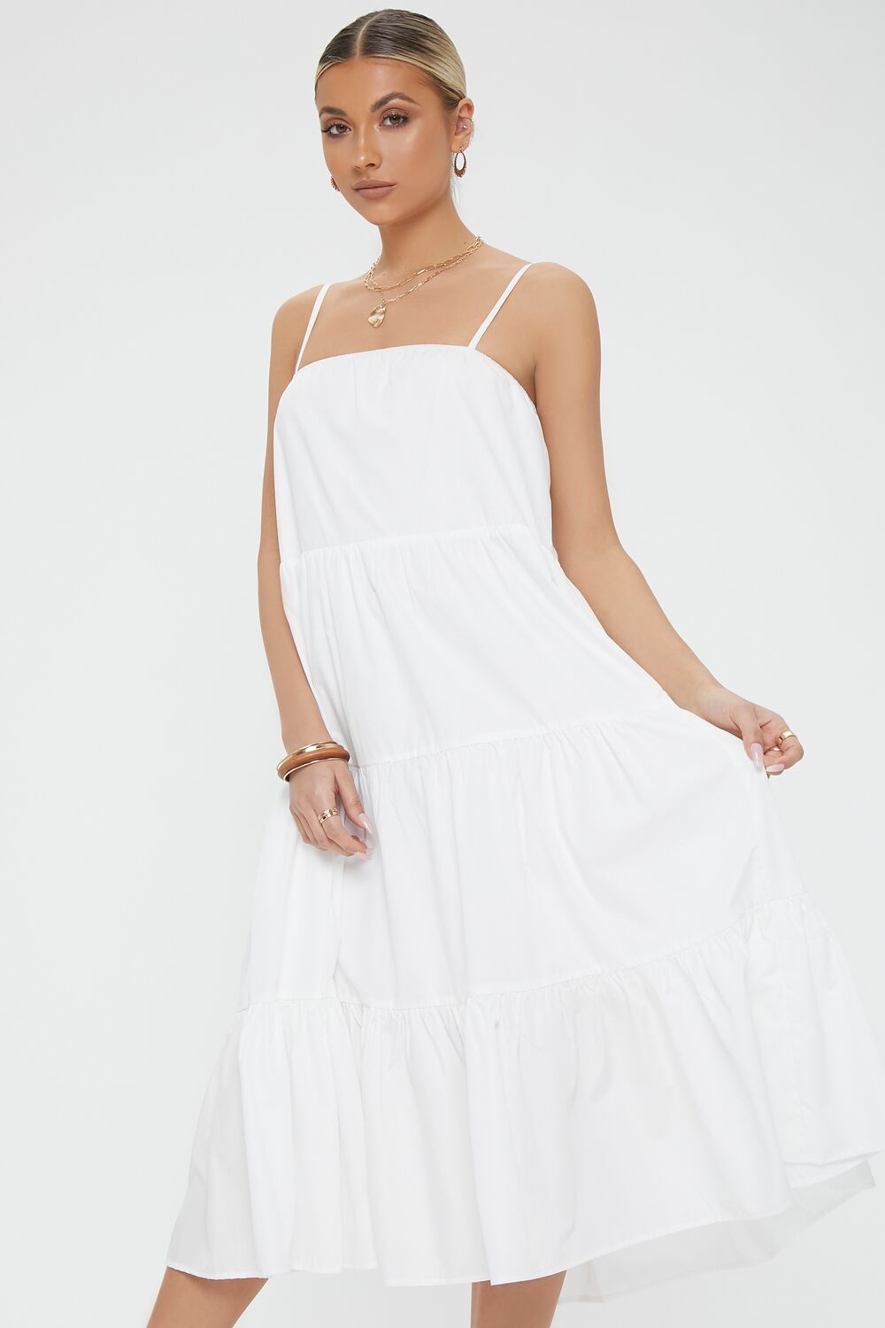 Tiered Flounce Midi Cami Dress