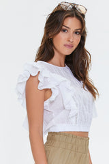 Clip Dot Lace-Trim Crop Top