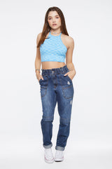Checkered Sweater-Knit Halter Top