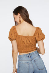 Ruched Puff-Sleeve Crop Top