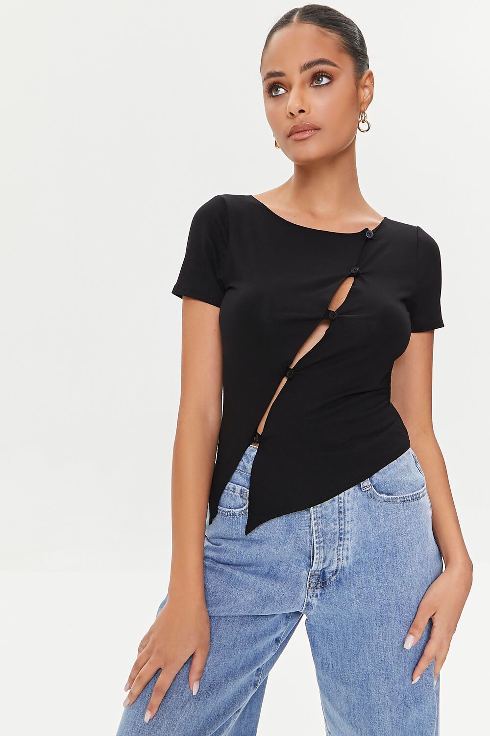 Cutout Button-Loop Tee