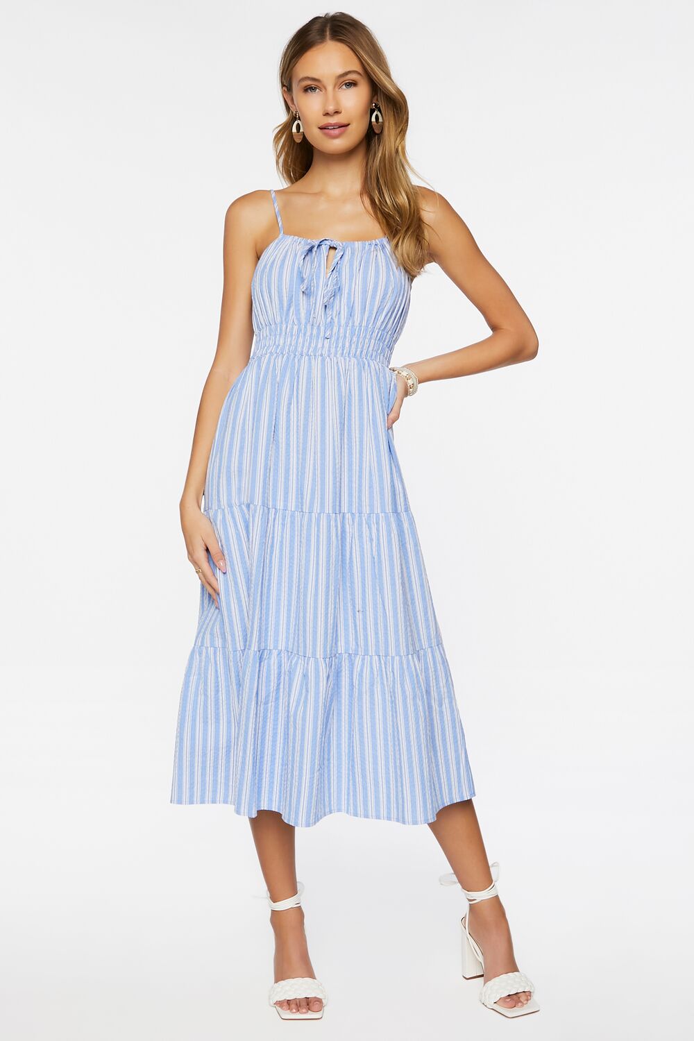 Tiered Striped Midi Dress