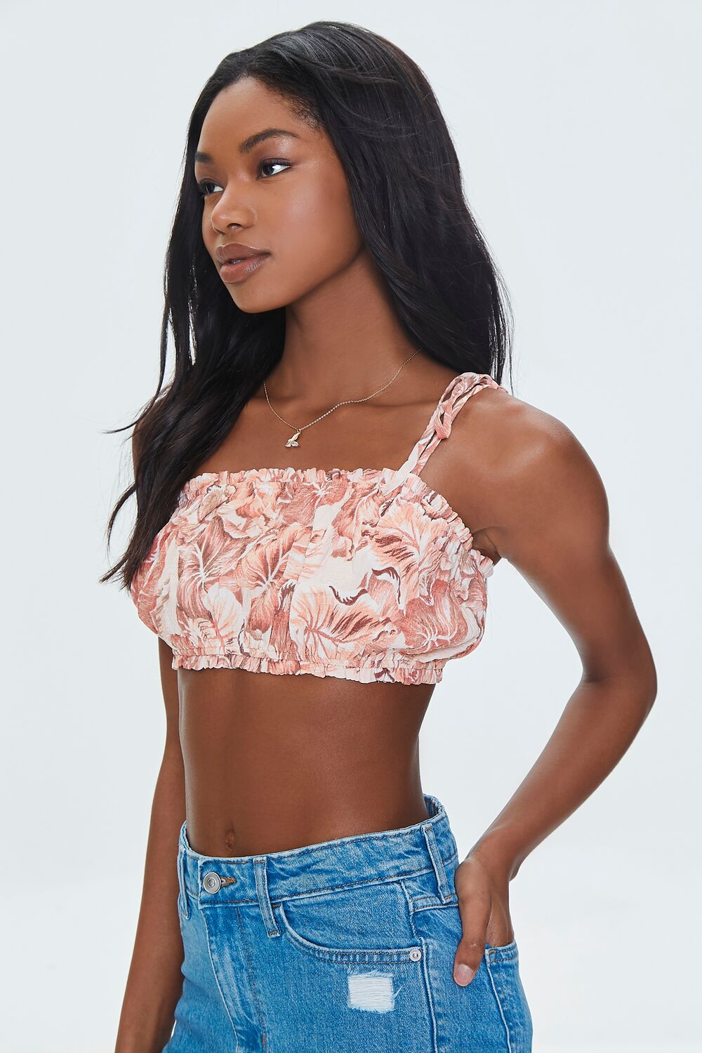 Tropical Leaf Print Cropped Cami