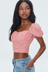 Sweetheart Puff-Sleeve Crop Top