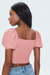 Sweetheart Puff-Sleeve Crop Top