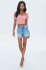 Sweetheart Puff-Sleeve Crop Top