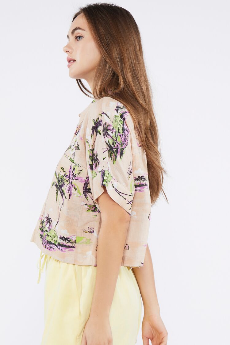 Tropical Print Linen-Blend Shirt