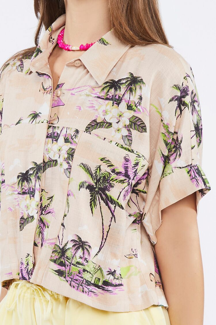 Tropical Print Linen-Blend Shirt