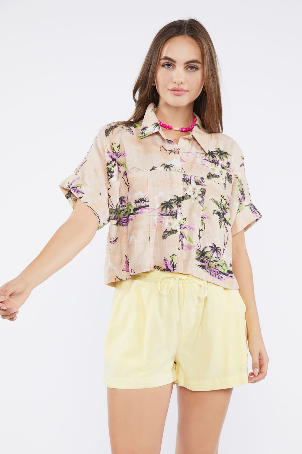 Tropical Print Linen-Blend Shirt