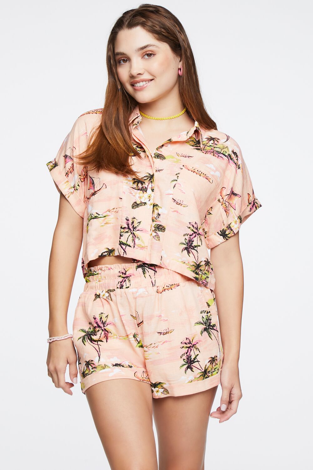 Tropical Print High-Rise Shorts