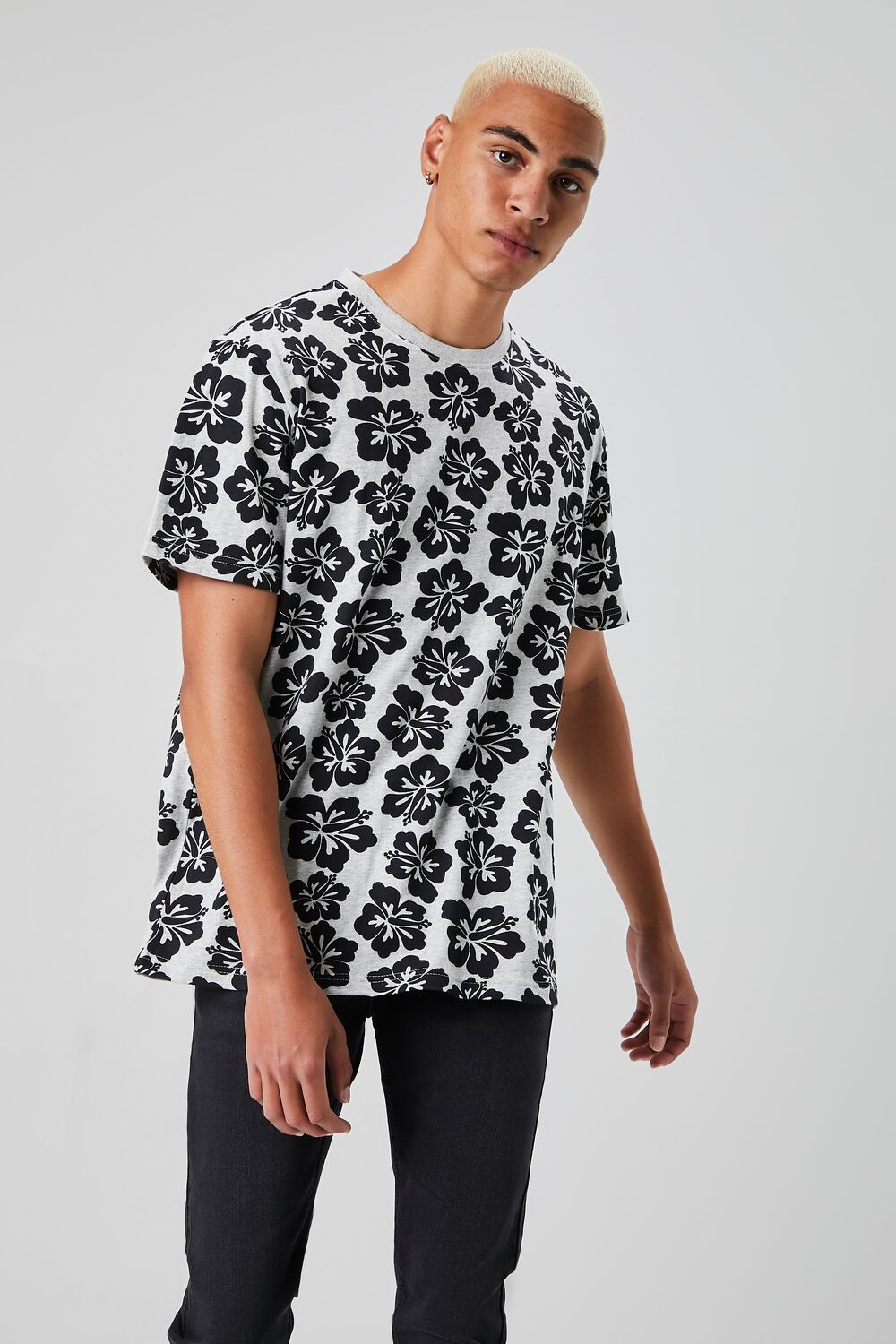 Tropical Floral Print Crew Neck Tee