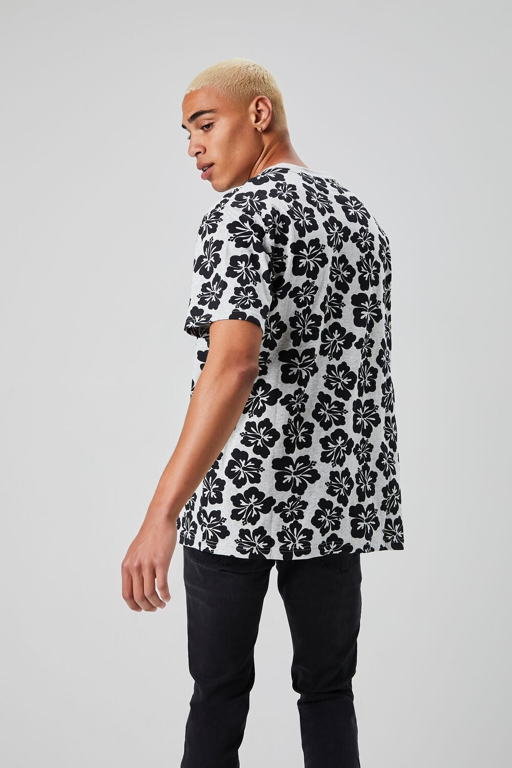 Tropical Floral Print Crew Neck Tee