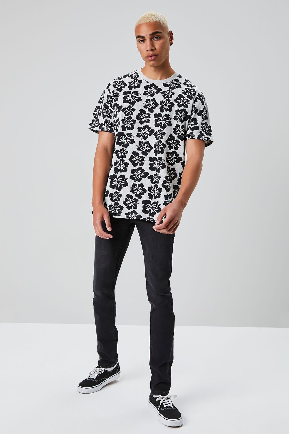Tropical Floral Print Crew Neck Tee