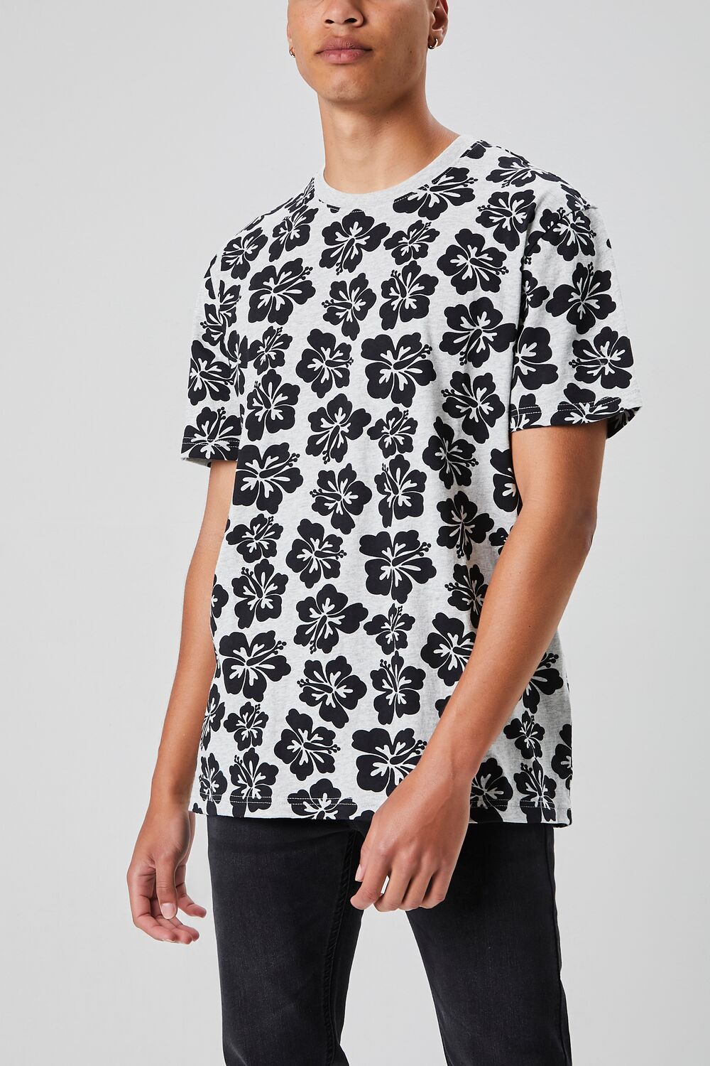 Tropical Floral Print Crew Neck Tee