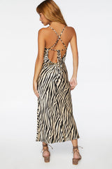 Tiger Striped Tie-Back Midi Dress