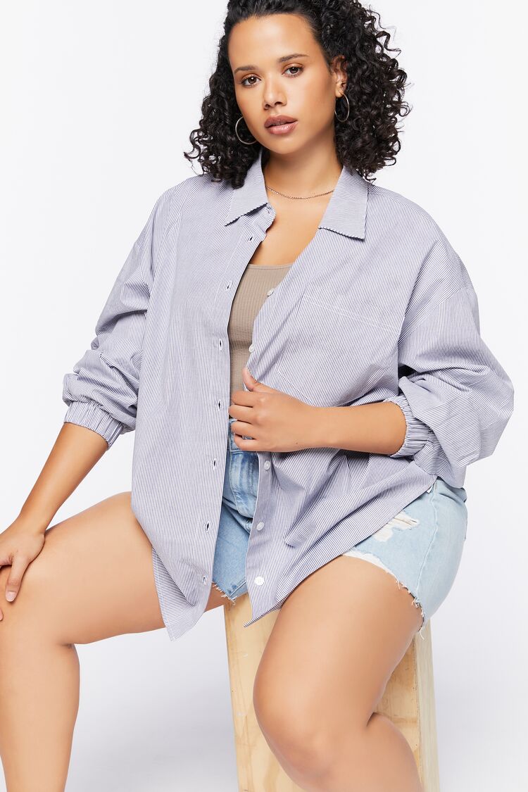 Plus Size Pinstriped Poplin Shirt