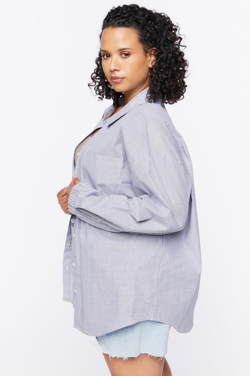 Plus Size Pinstriped Poplin Shirt