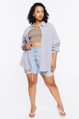 Plus Size Pinstriped Poplin Shirt