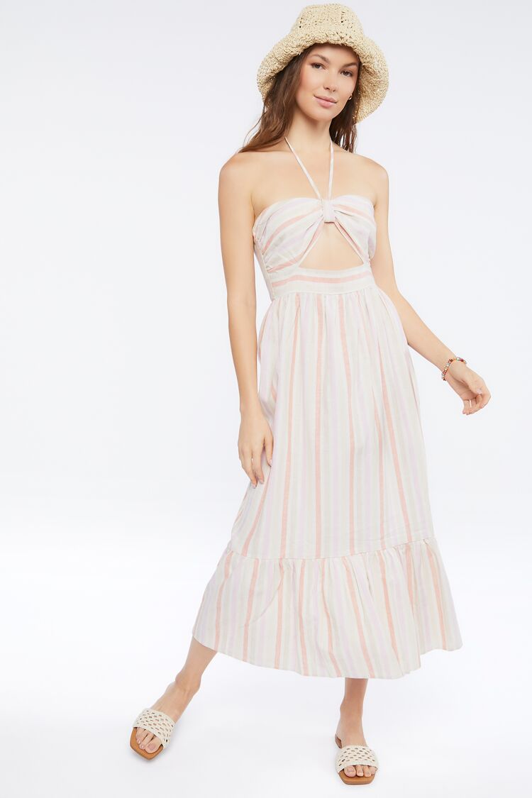 Striped Linen-Blend Midi Dress