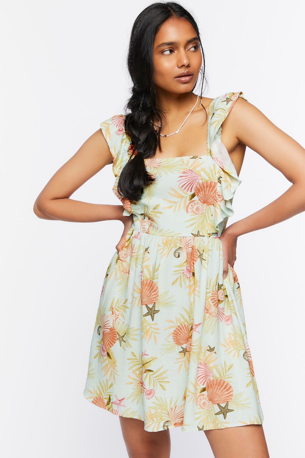 Starfish Print Tie-Back Mini Dress