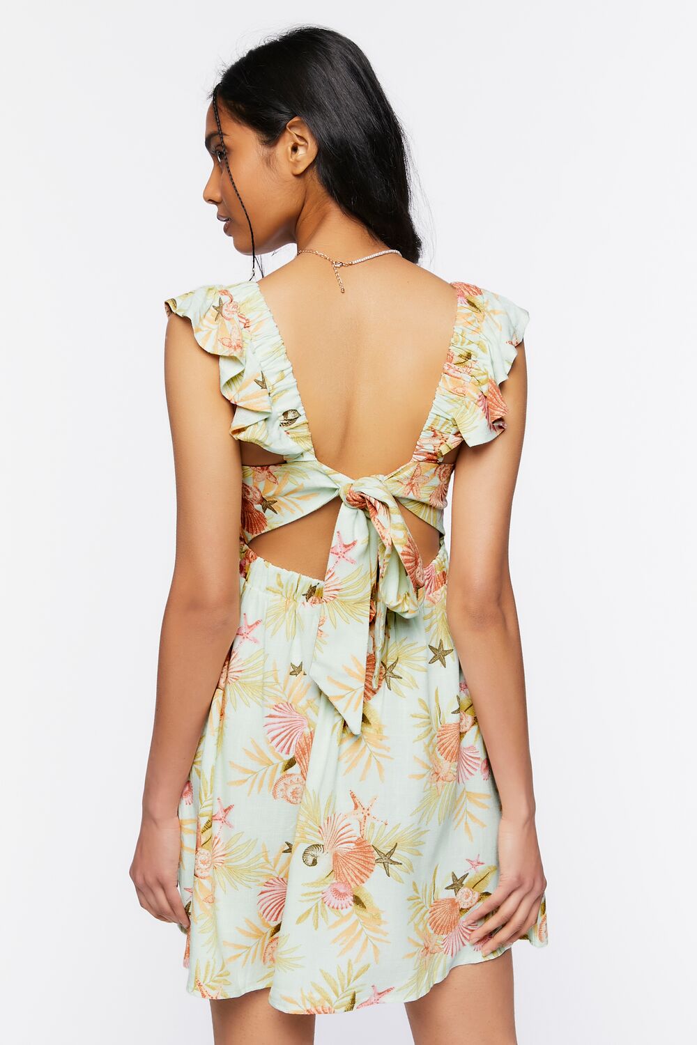 Starfish Print Tie-Back Mini Dress