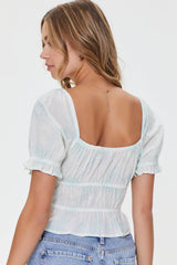 Tropical Leaf Print Ruffled Top
