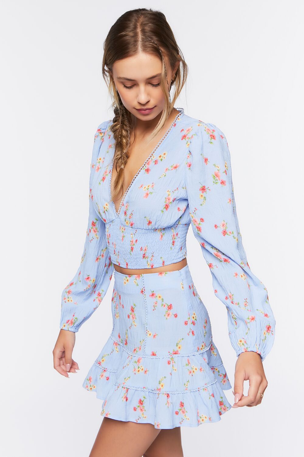 Floral Print Crop Top & Mini Skirt Set