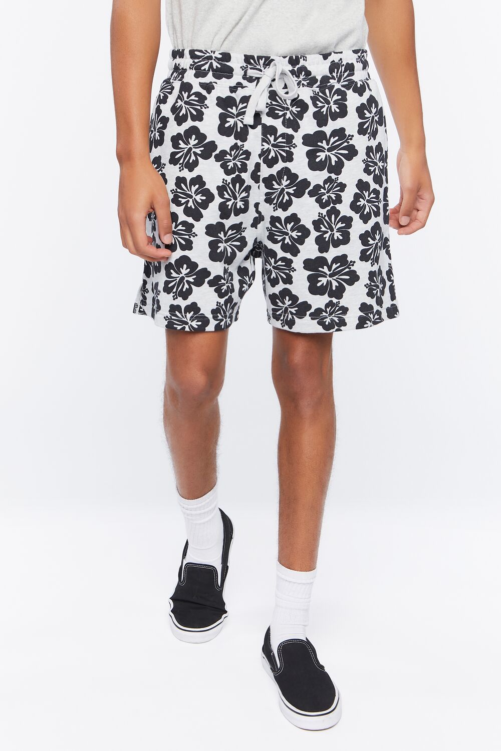 Tropical Floral Print Drawstring Shorts