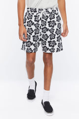 Tropical Floral Print Drawstring Shorts