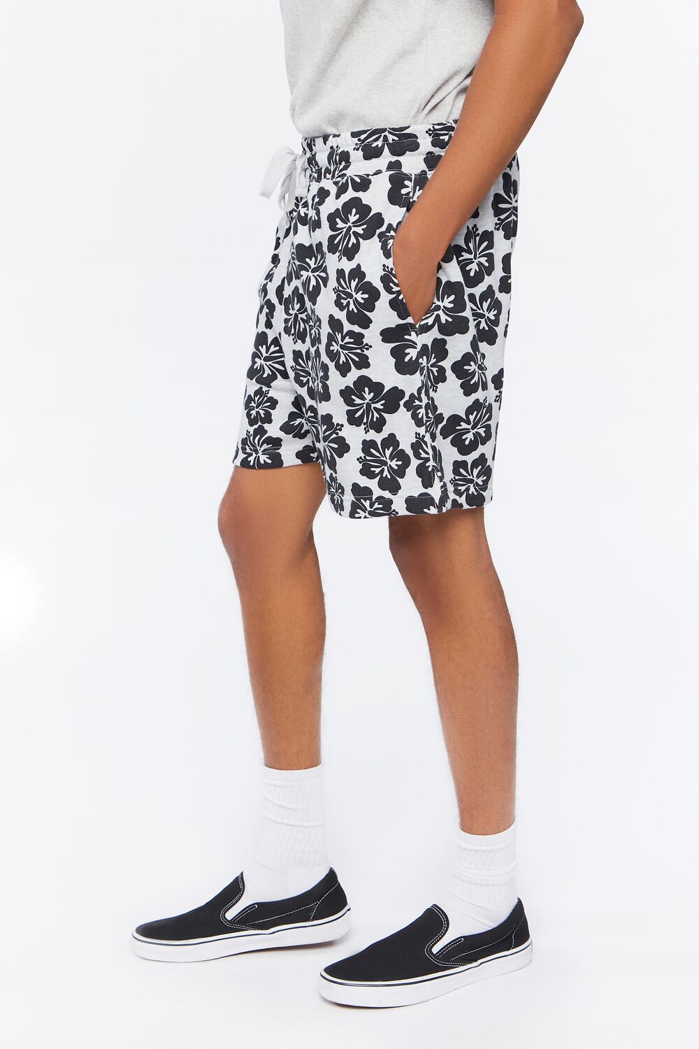 Tropical Floral Print Drawstring Shorts