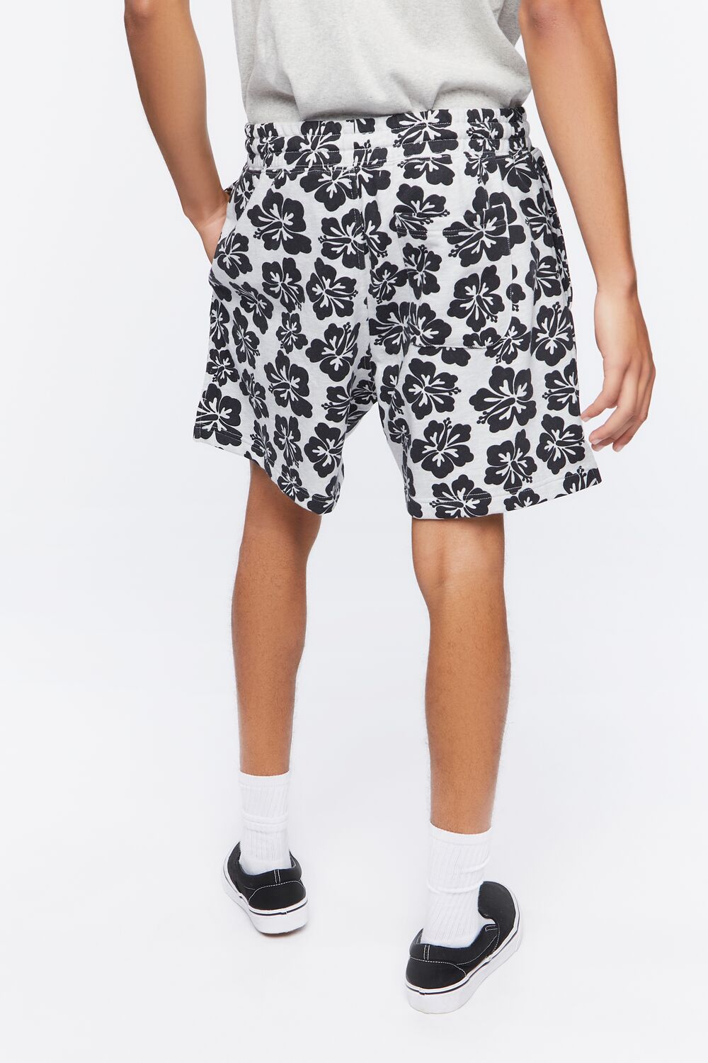 Tropical Floral Print Drawstring Shorts