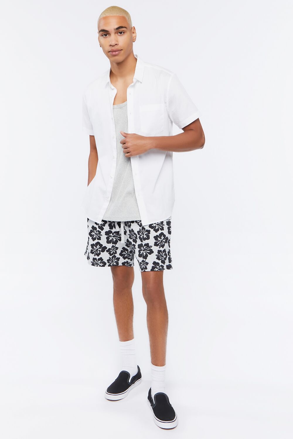Tropical Floral Print Drawstring Shorts