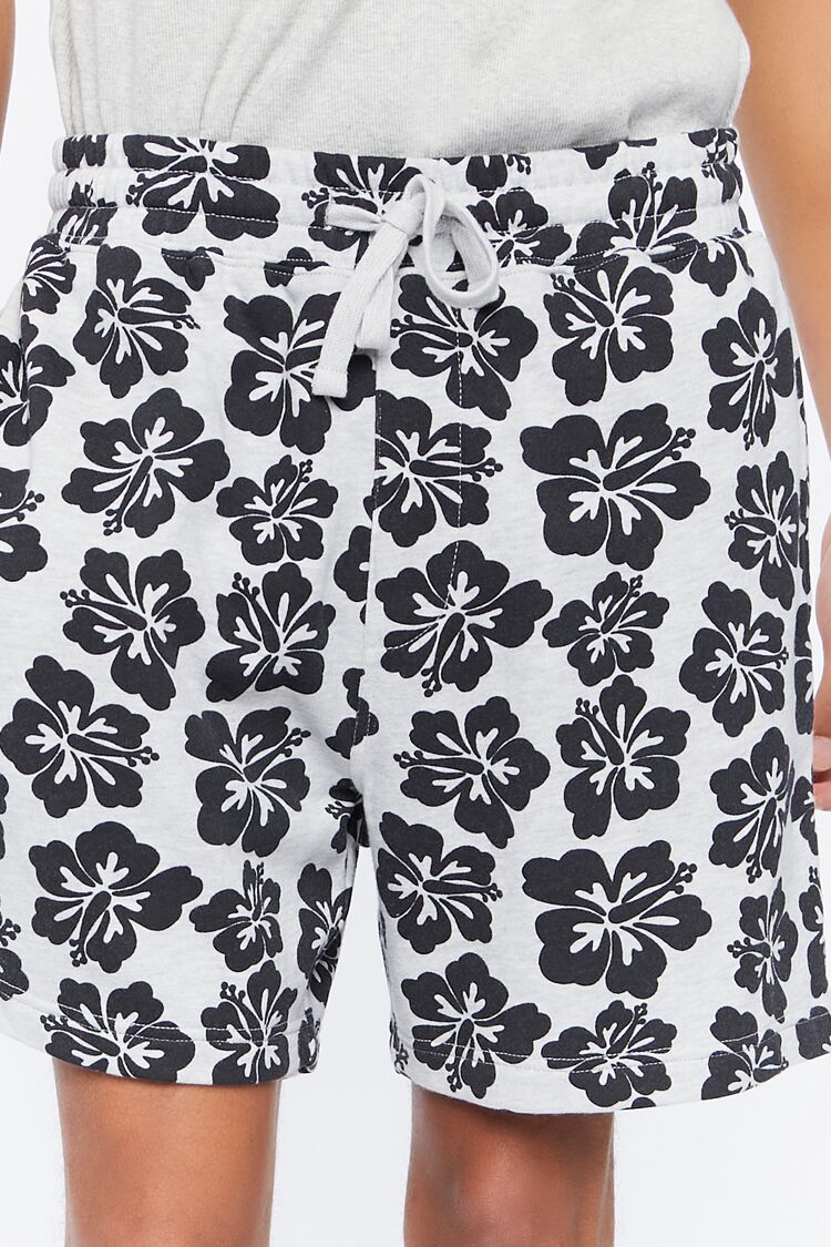Tropical Floral Print Drawstring Shorts